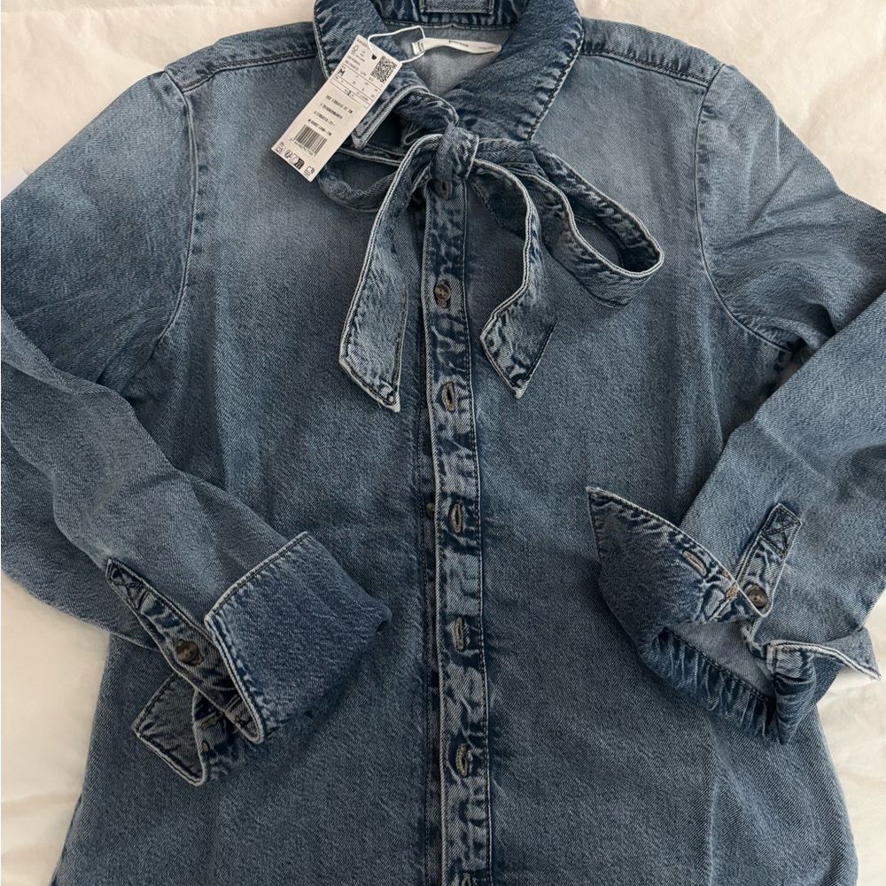 Mango Blue Tie-Front Jean Jacket